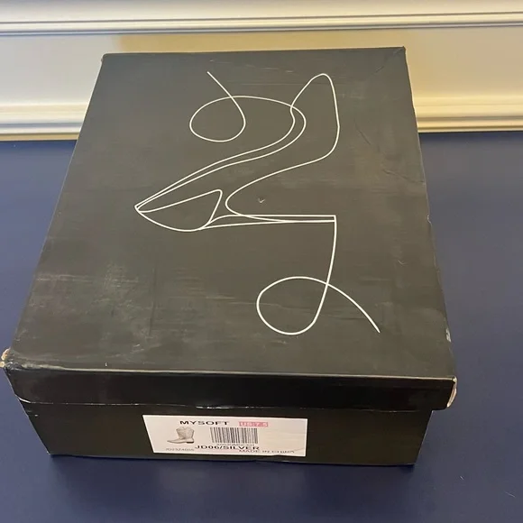 MYSOFT Silver Mid Calf Cowboy Boots Sz 7.5 - Picture 6 of 10